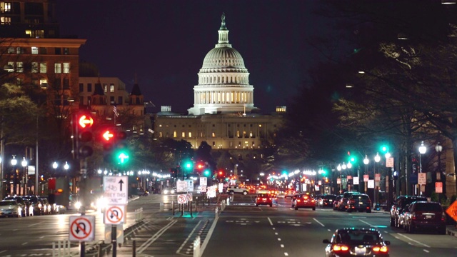 美国国会大厦夜景，华盛顿特区，美国视频素材