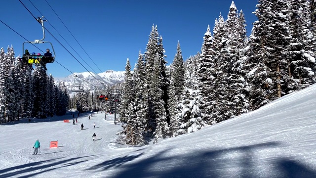 美国科罗拉多州的滑雪缆车和滑雪者视频素材