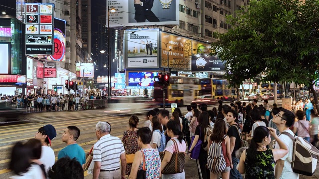 香港主要购物区，行人及通勤者正穿过行人通道视频素材