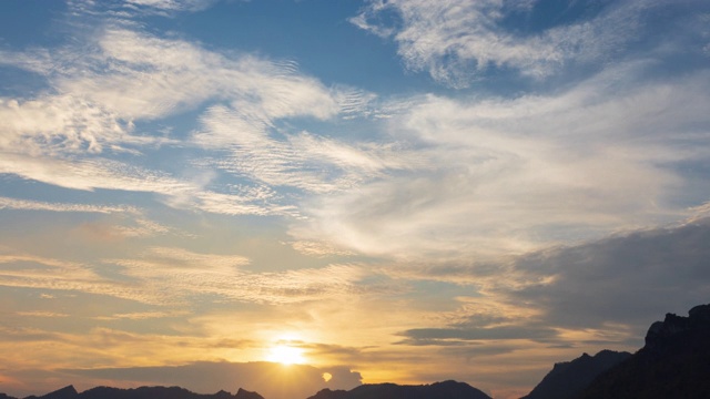 日落时分的天空、太阳和云彩。自然背景视频素材