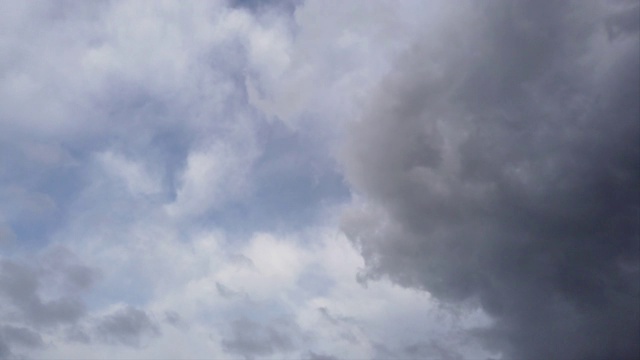 时间的暴风雨多云天空与灰色密集雨云云在背光快速移动在天空视频素材