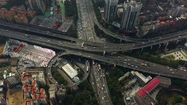 晴天广州市中心著名的交通街道路口航拍全景4k中国视频素材