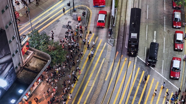 港岛中区行人及通勤者横过行人通道的时间图(鸟瞰图视频素材