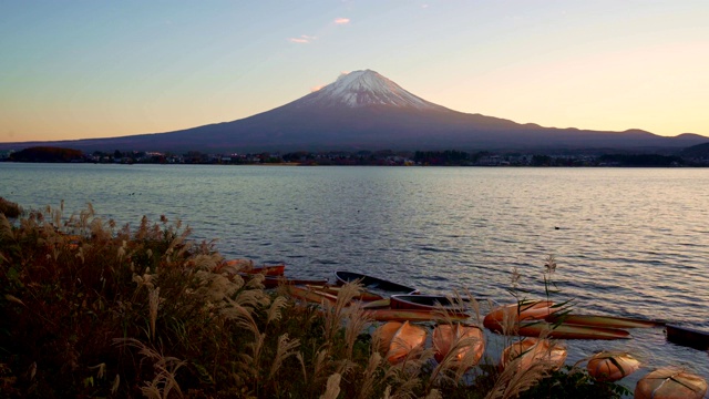 富士山与草地前景，川口湖，日本视频素材