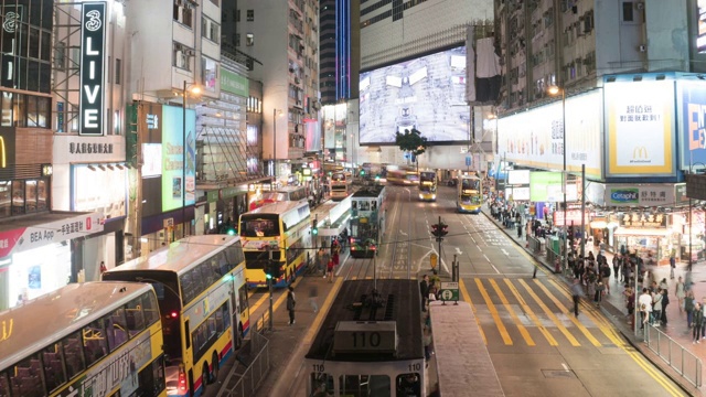 时间流逝:香港铜锣湾繁忙的街道，在晚上的时间，香港视频素材