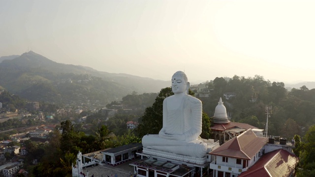 雄踞的白色大佛俯瞰着周围郁郁葱葱的青山视频素材