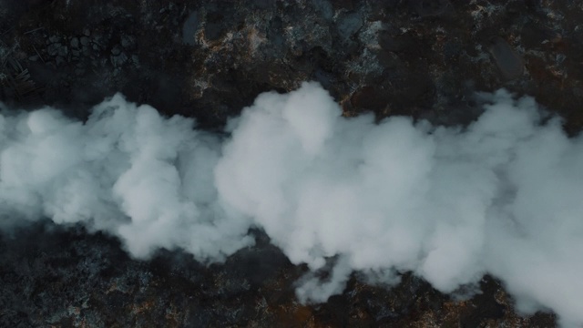 一架无人机俯瞰冰岛Gunnuhver温泉升起的烟雾视频素材