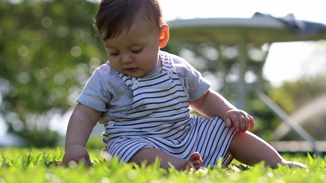 快乐的幼童在公园外探索大自然视频素材