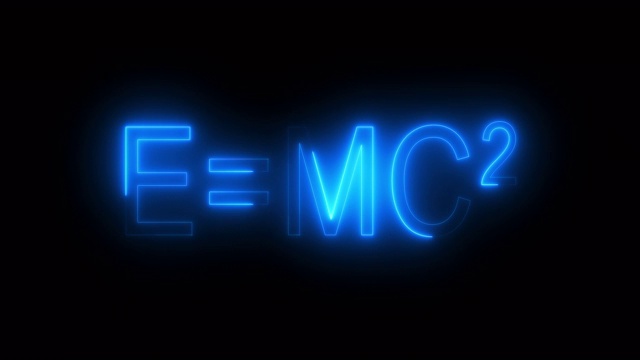 铭文E mc2，电脑生成。爱因斯坦物理公式的3d渲染。科学图形背景视频素材