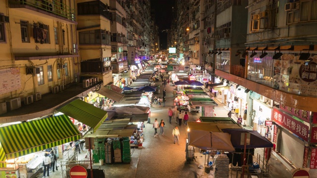 时光流逝:一群人在香港孟角区参观当地的集市视频素材