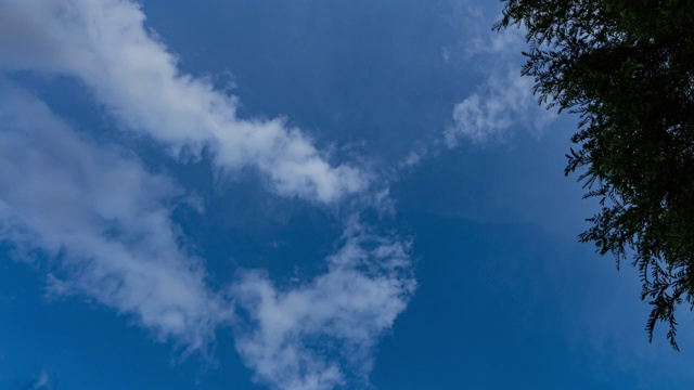 不稳定的蓬松的白云在雨季的蓝天中移动。视频素材