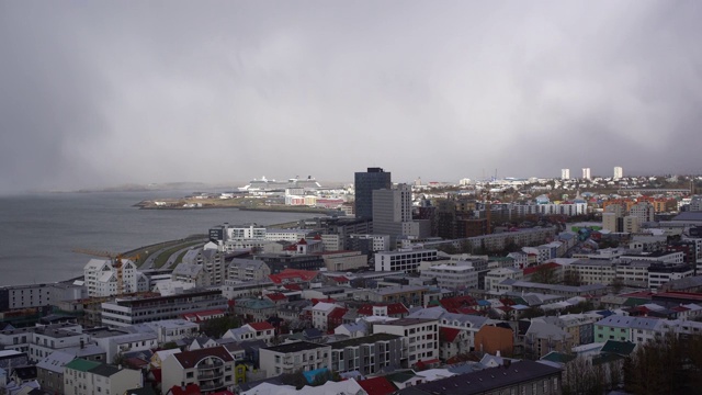 从山顶俯瞰冰岛首都雷克雅未克的美丽景色视频素材