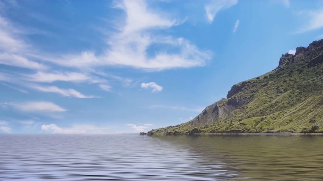 在海边有一座山的海景。视频素材