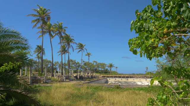 空荡荡的游泳池和邻近的旅游胜地在热带气候中逐渐减少视频素材