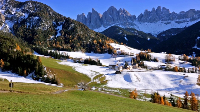 意大利Dolomites的圣马达莱纳村全景视频素材