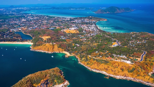 普吉岛高空坍塌。飞越拉瓦伊地区-岛的最南端地区。泰国视频素材