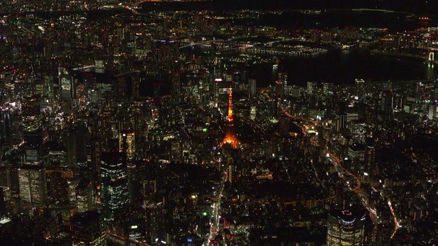 空中拍摄，东京市中心的夜晚，日本视频素材