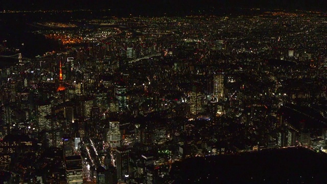 空中拍摄，东京市中心的夜晚，日本视频素材