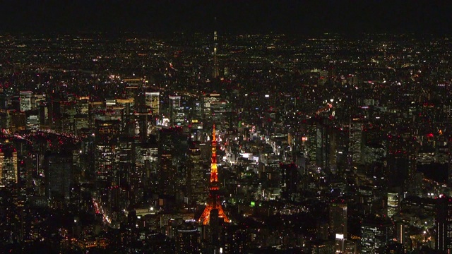 空中拍摄，东京市中心的夜晚，日本视频素材