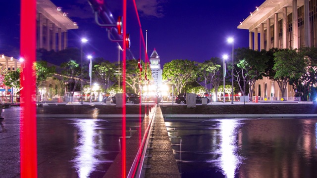 洛杉矶市政厅的夜晚-时间流逝视频素材