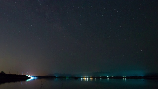 星星和银河在漆黑的夜空上运动着，带着噪声纹理视频素材