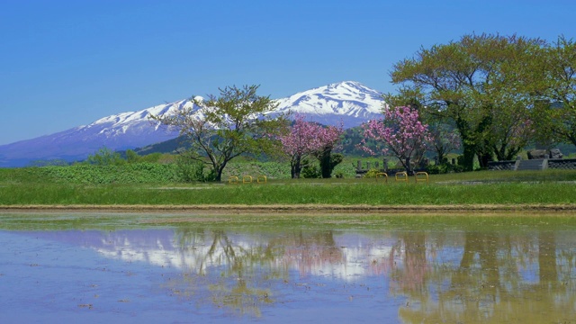 WS景观与Chokai山和湖，山形县，日本视频素材