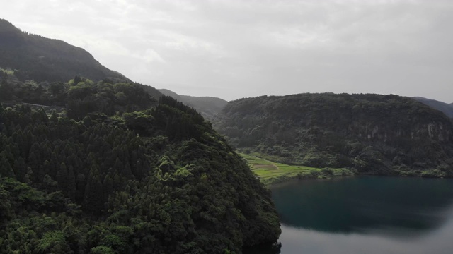 日本鹿儿岛县Ibusuki市池田湖的稻田。视频素材