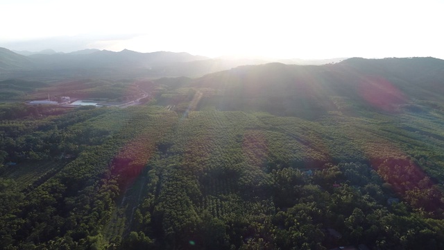 鸟瞰图山日出与雾和河流视频素材