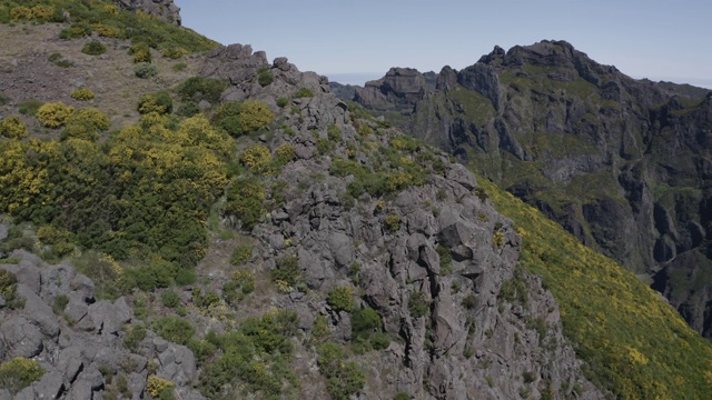 马德拉岛“Pico do ariiro”“Juncal”视点山脉的鸟瞰图视频素材