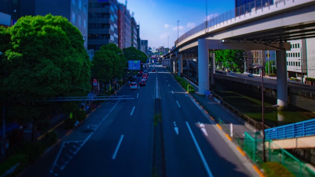 一段时间的微型市中心街道在Sotobori大道宽镜头倾斜视频素材