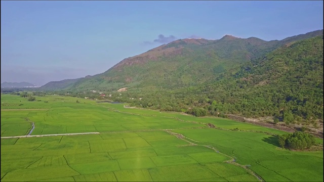 鸟瞰图翠绿的稻田和高山视频素材