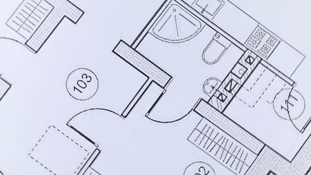 室内旋转建筑图纸视频素材