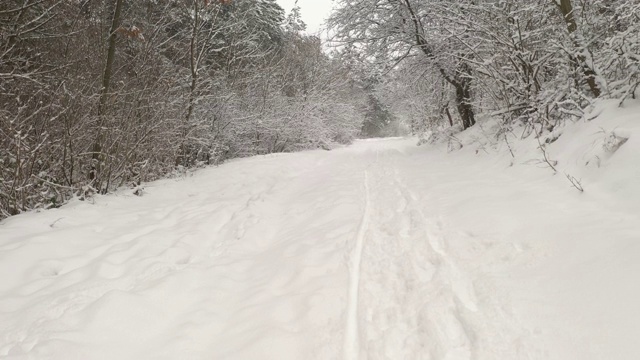 森林道路上的积雪由4K无人机拍摄视频素材