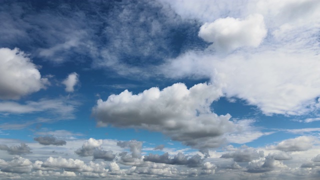 云景白色蓬松的积云在夏日晴朗的天空中神奇的时光流逝视频素材