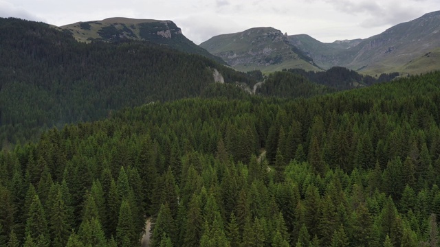 在喀尔巴阡山脉的横布塞基山路上行驶的无人机4k视频。视频素材