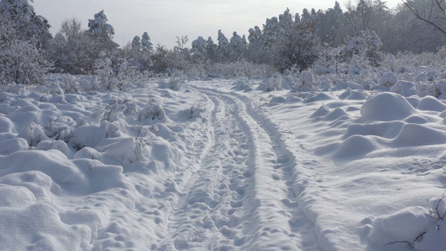 路径下的雪由12月4K航拍视频视频素材