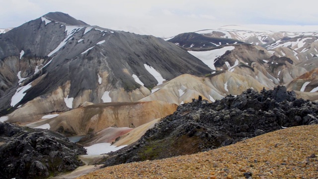 美丽多姿的火山地貌像雪山般纯净的荒野在冰岛，盛夏时节视频素材