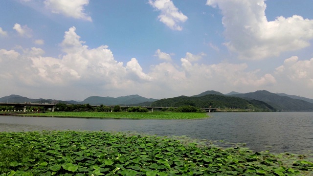 北江江及附近地区的新洋苏大桥/京畿道阳平郡阳洙里视频素材