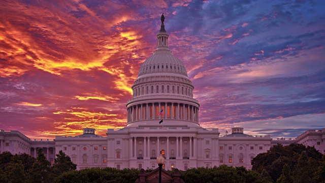 美国Capitolю阴险观点。日出。视频素材