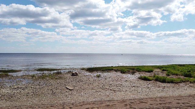 海浪向岸边涌来。水面泛起涟漪。有地平线的海景视频素材