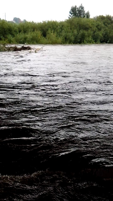 大雨过后，汹涌的河水溢出了堤岸视频素材