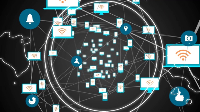 网络连接图标的圆圈上的黑色背景视频素材