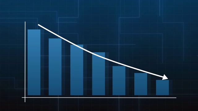 财务业务图、图表。垂直条形图动画。数据下降。蓝色的设计。3 d动画。4 k的视频视频素材