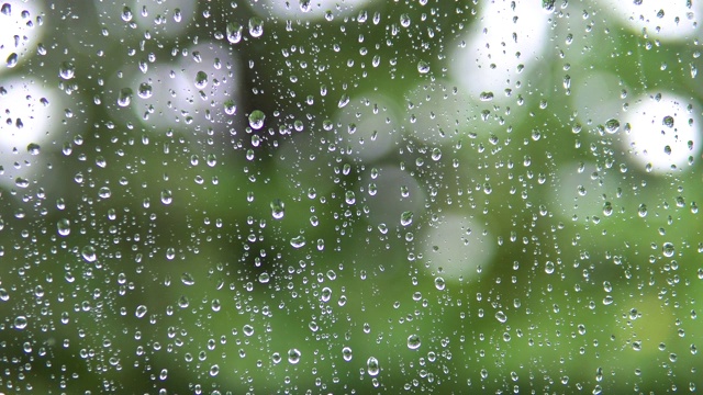 雨点从窗玻璃上滚下来。视频素材