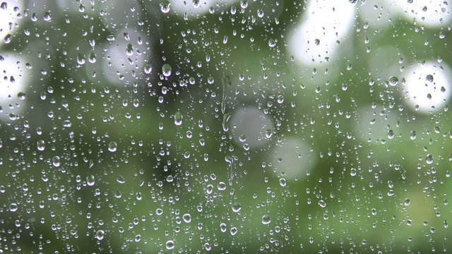 雨点从窗玻璃上滚下来。视频素材