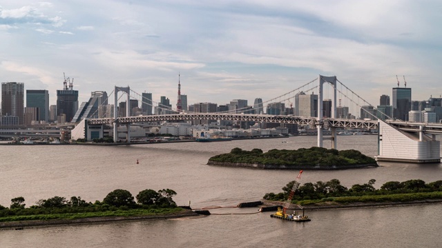 延时拍摄:空中东京彩虹桥与日本东京塔视频素材