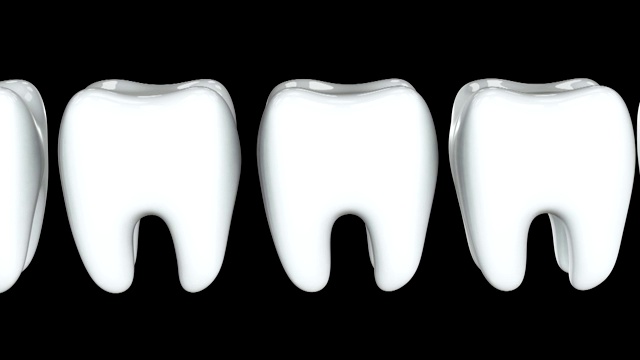 红牙排成一排白牙。3 d渲染。牙科，挤出人群，经营理念。视频素材