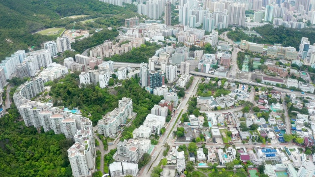 无人机拍摄的晴天空中九龙全景，香港视频素材