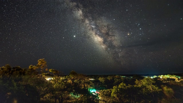 露营地上空的银河和英仙座流星雨视频素材