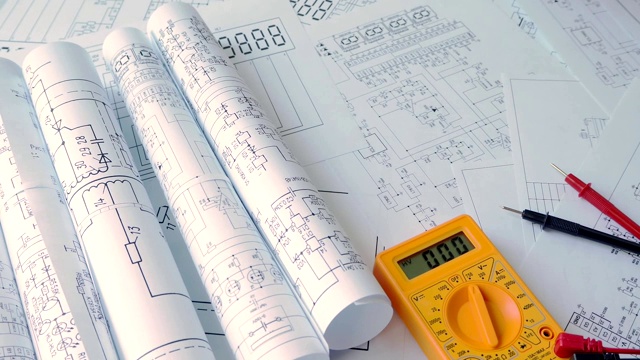 电气工程图纸及数字万用表视频素材